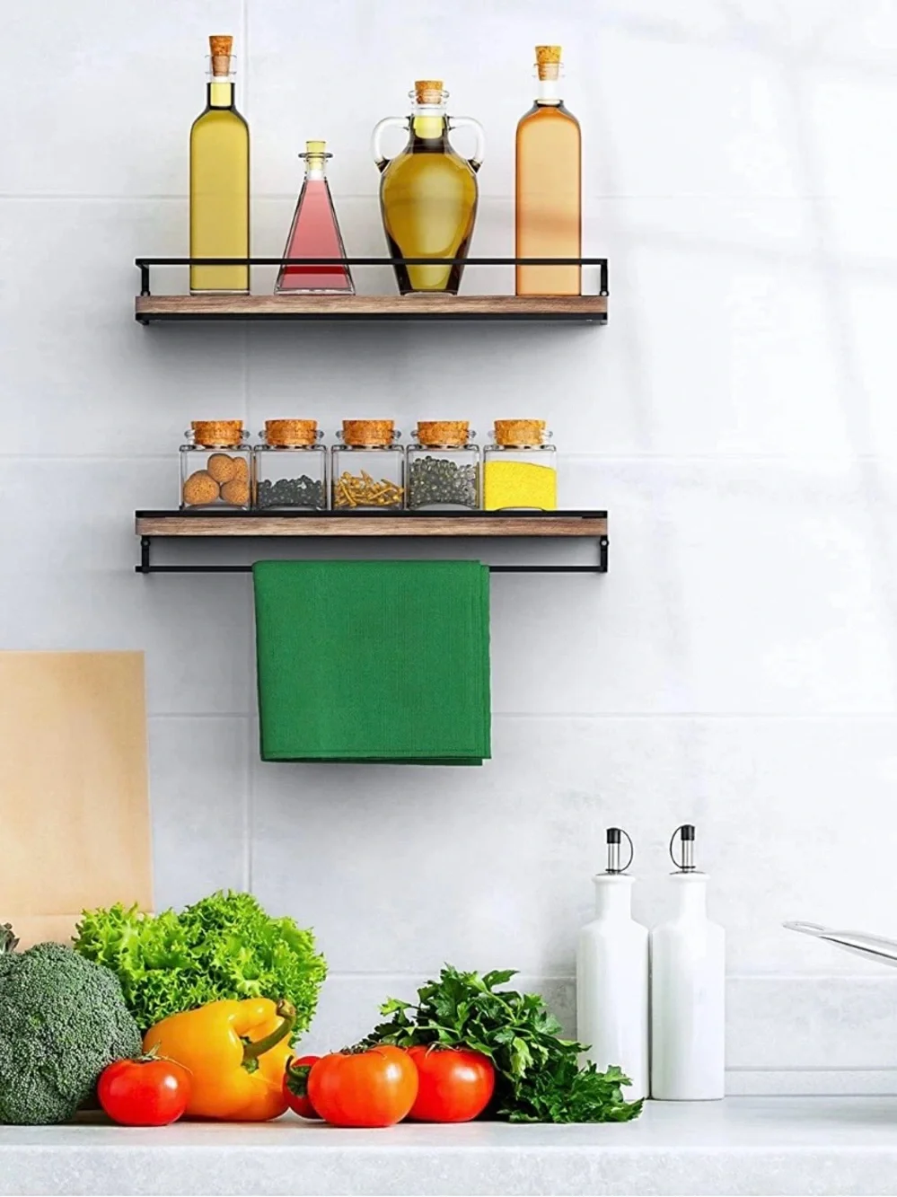 Meangood Floating Shelves Wall Mounted Set of 2, Rustic Wood Wall Storage Shelve
